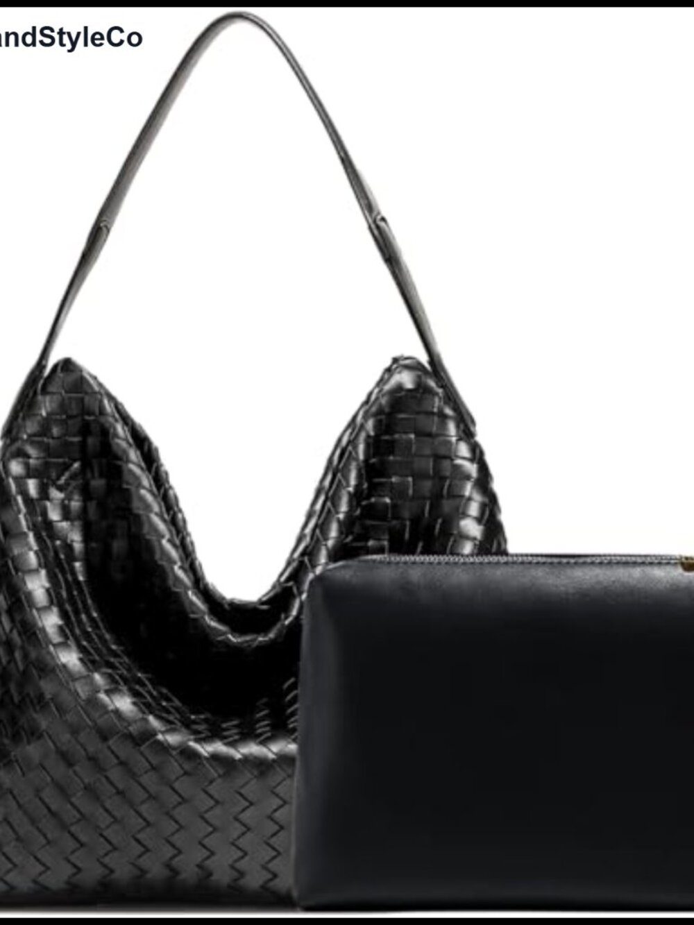 Vegan Leather Woven Hobo Tote Bag with Clutch Adjustable Strap